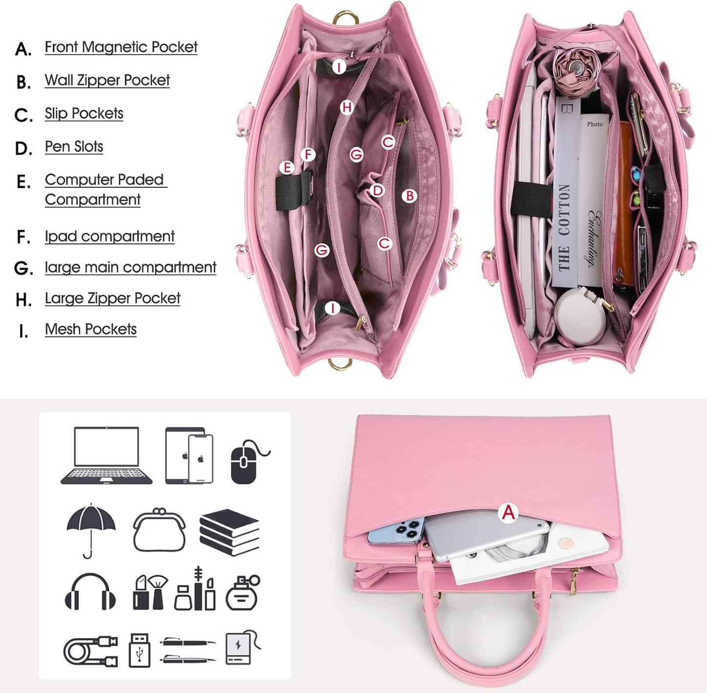 Waterdichte PU Leren Laptoptas met Multi-Pocket Ontwerp voor Dames
