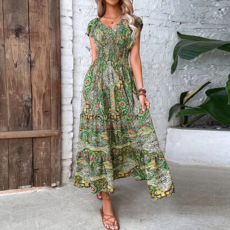 Luchtige dames maxidress met boho print & V-hals - Nayeli