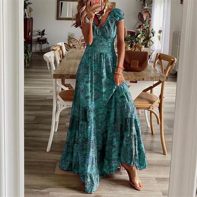 Luchtige dames maxidress met boho print & V-hals - Nayeli