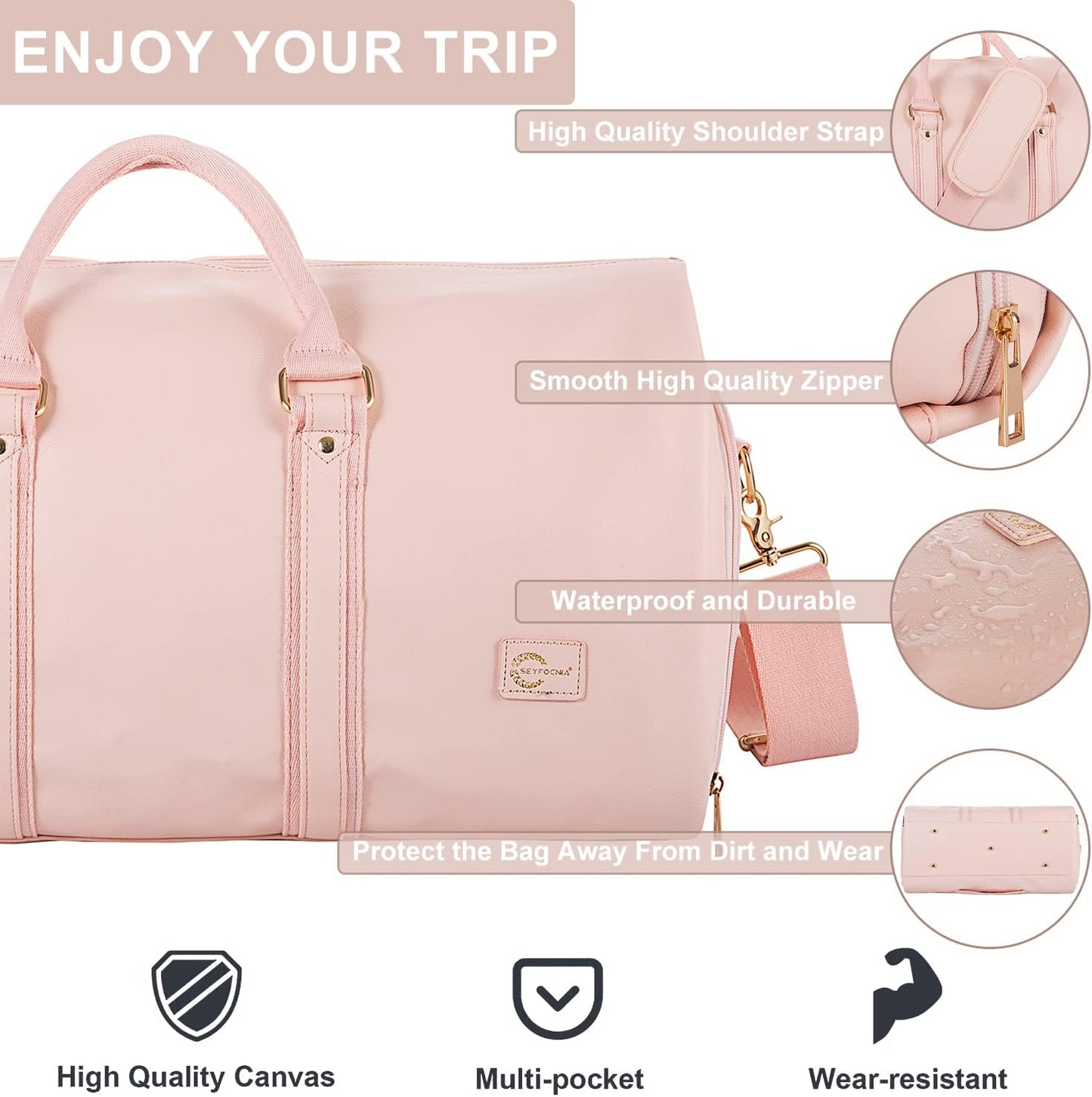Verstelbare PU Leren Kleding Reistas – Handbagage Weekend Reistas