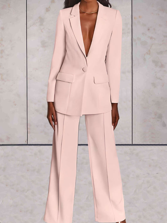 Tweedelige Zakelijke Damesset met Blazer & Wijde Broek – Emilia