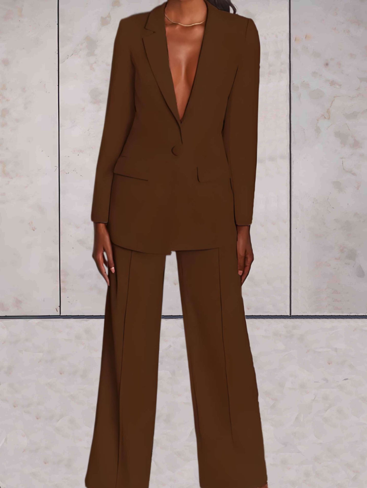 Tweedelige Zakelijke Damesset met Blazer & Wijde Broek – Emilia