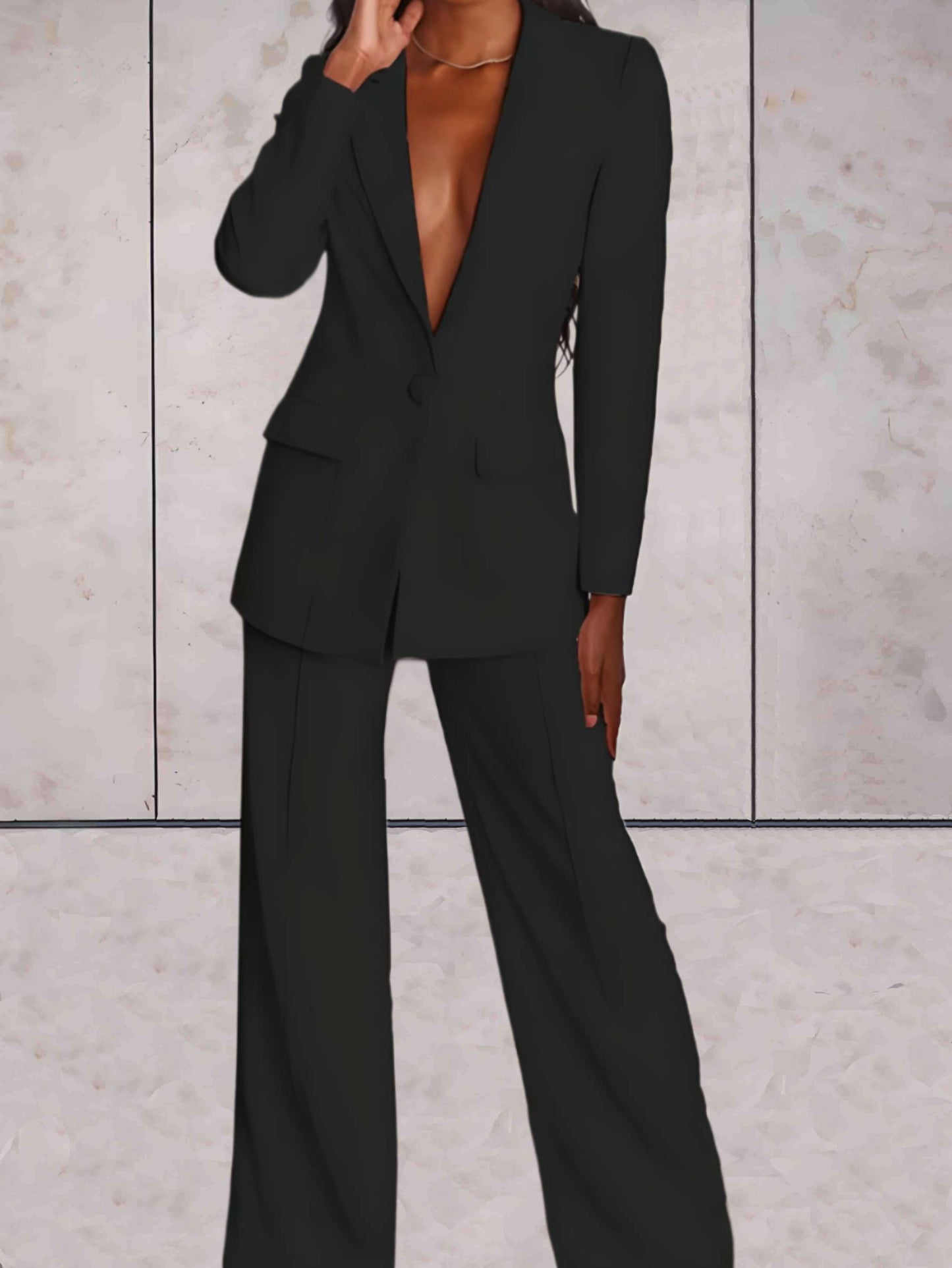 Tweedelige Zakelijke Damesset met Blazer & Wijde Broek – Emilia
