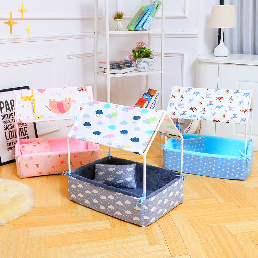 Overdekte Fleece Slaap Mand met Dakje en Kussentje