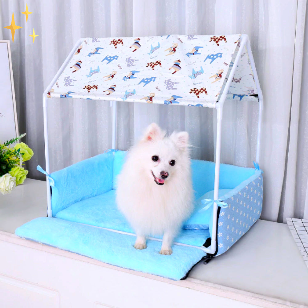 Overdekte Fleece Slaap Mand met Dakje en Kussentje