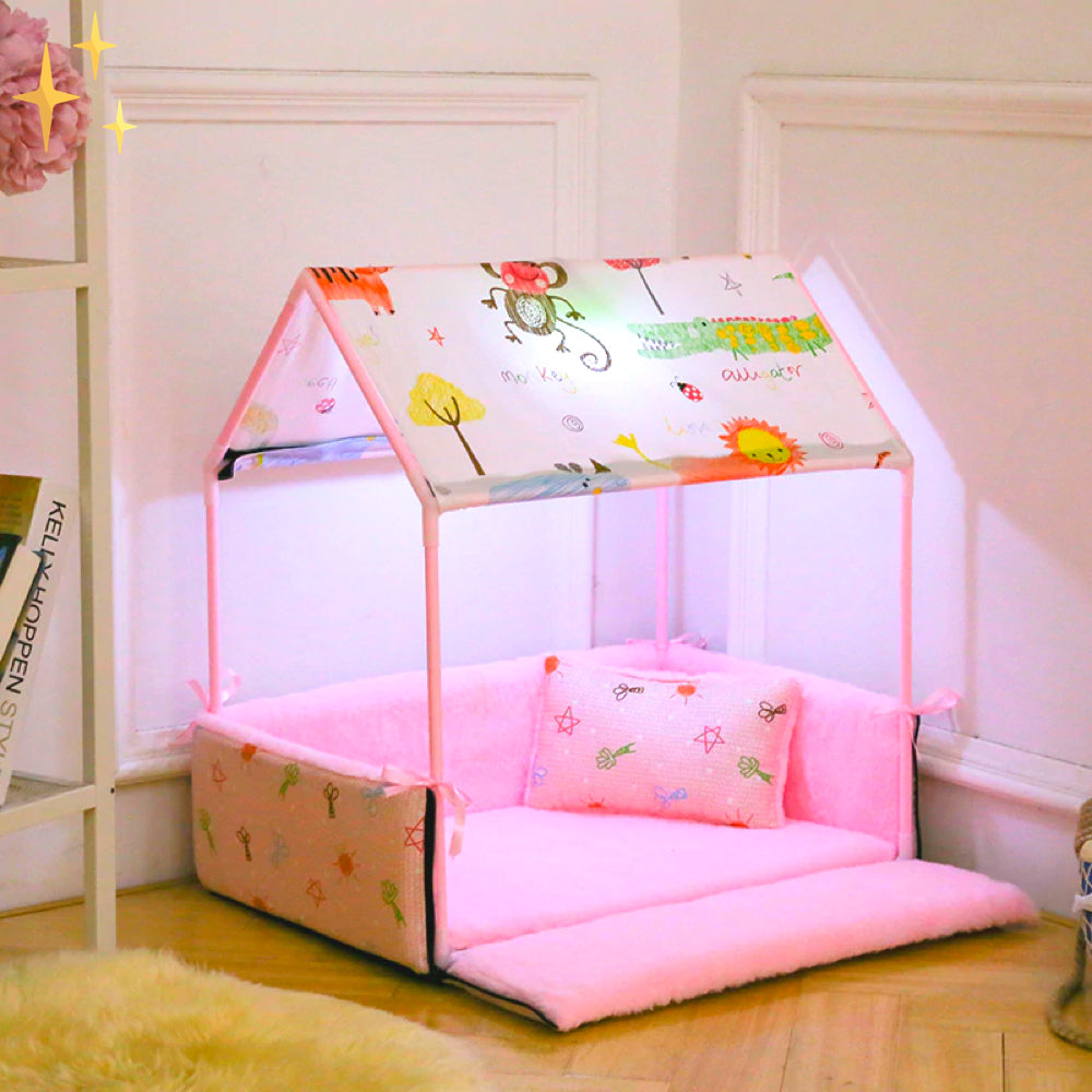 Overdekte Fleece Slaap Mand met Dakje en Kussentje