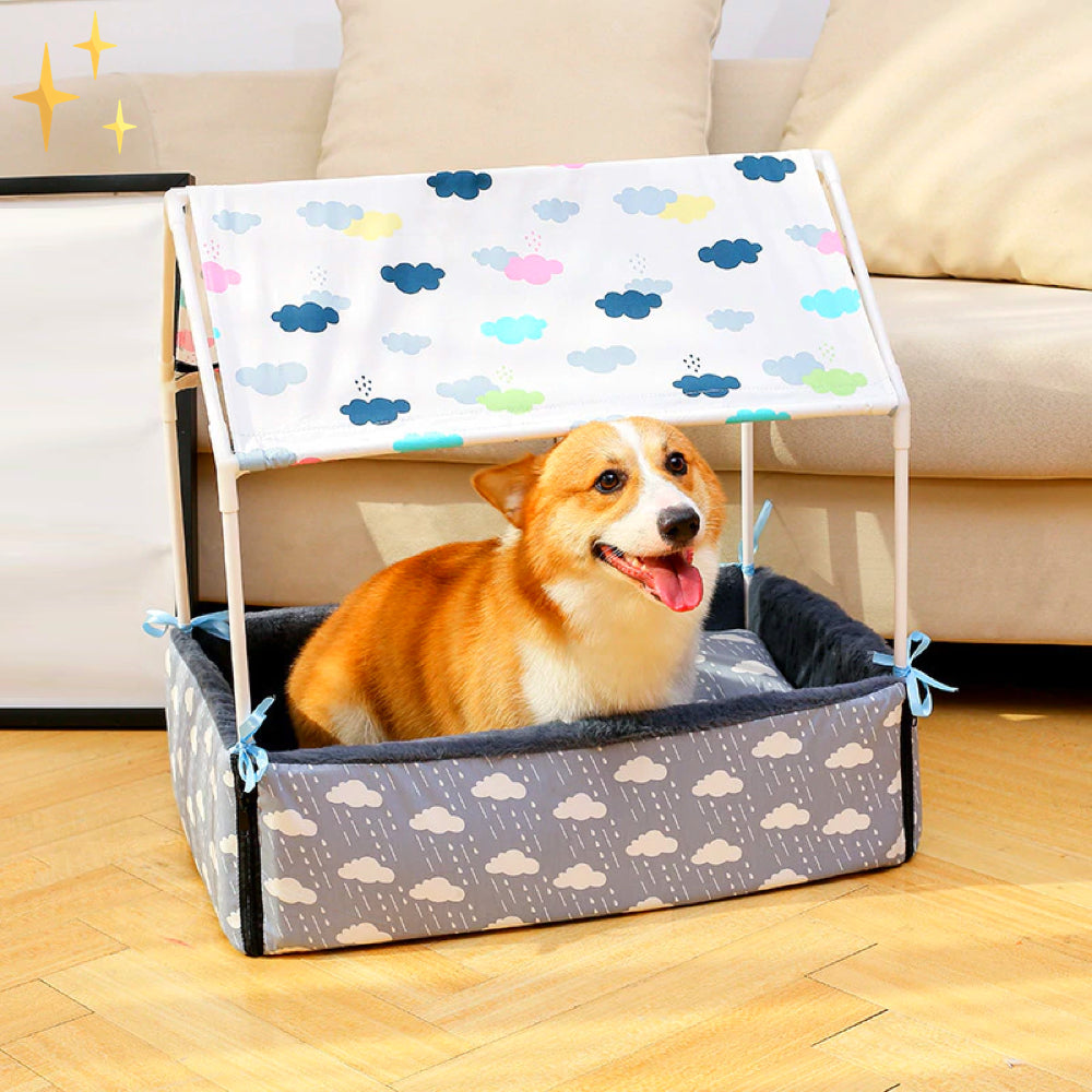 Overdekte Fleece Slaap Mand met Dakje en Kussentje