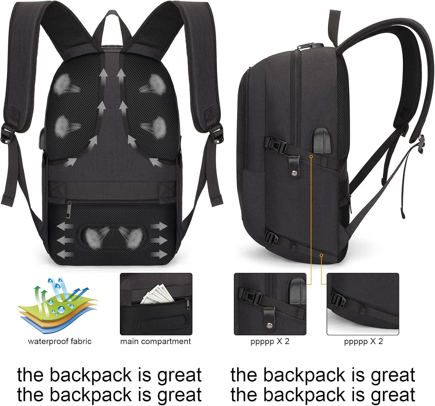 Extra Grote Anti-Diefstal Laptop- en Reisrugzak met USB-poort - 30–50L