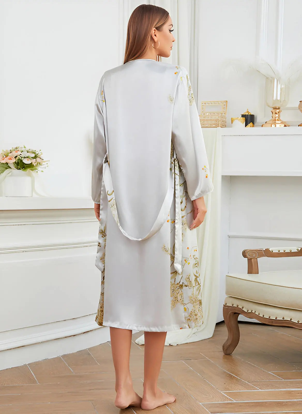 Tweedelige satijnen jurk-kimono set voor dames - Livia