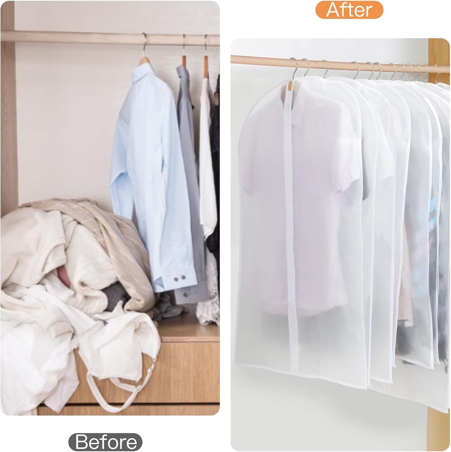 PEVA Kledinghoes Set – 12-Pack Hangende Kledinghoezen in 3 Maten (1 Kopen, Krijg 1 GRATIS)