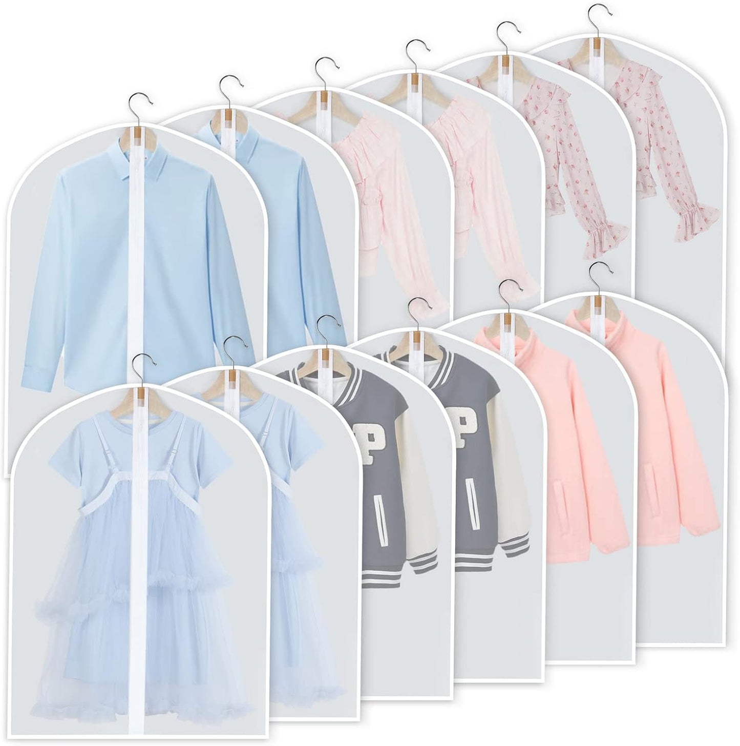 PEVA Kledinghoes Set – 12-Pack Hangende Kledinghoezen in 3 Maten (1 Kopen, Krijg 1 GRATIS)