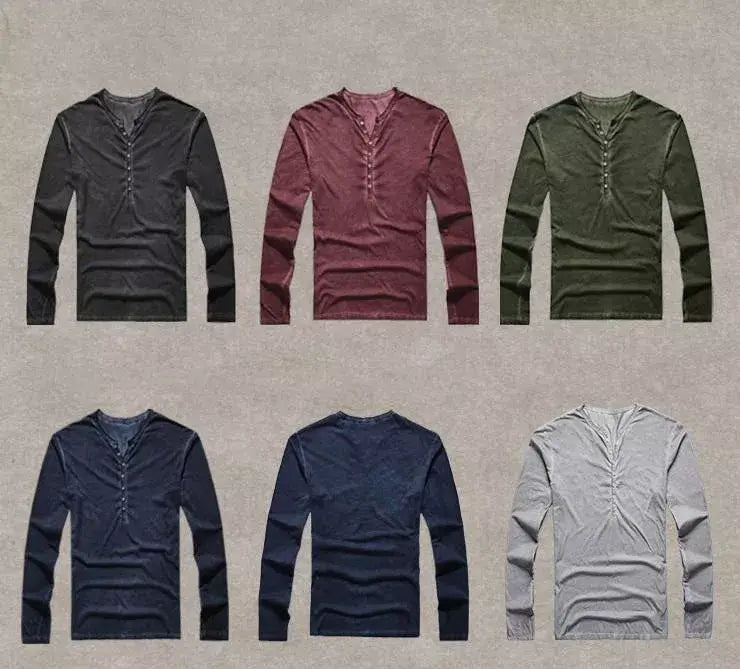 Heren Casual Henley Shirt Lange Mouwen