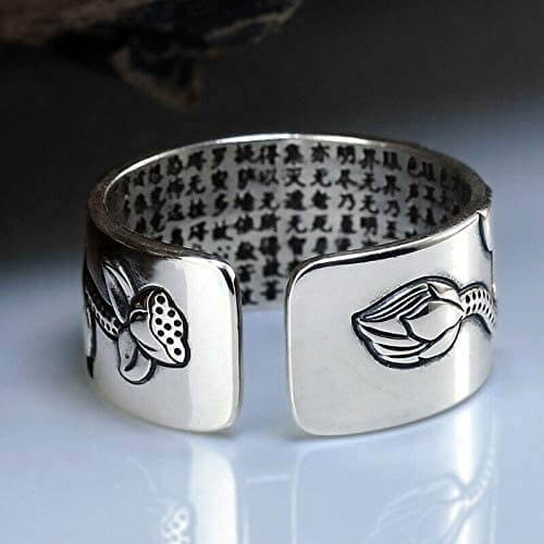 Zilveren Lotusbloem Boeddhistische Sutra Ring