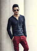 Heren Casual Henley Shirt Lange Mouwen