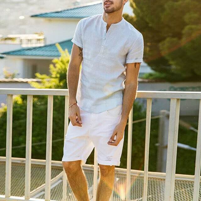 Heren Linnen Shirt Korte Mouw