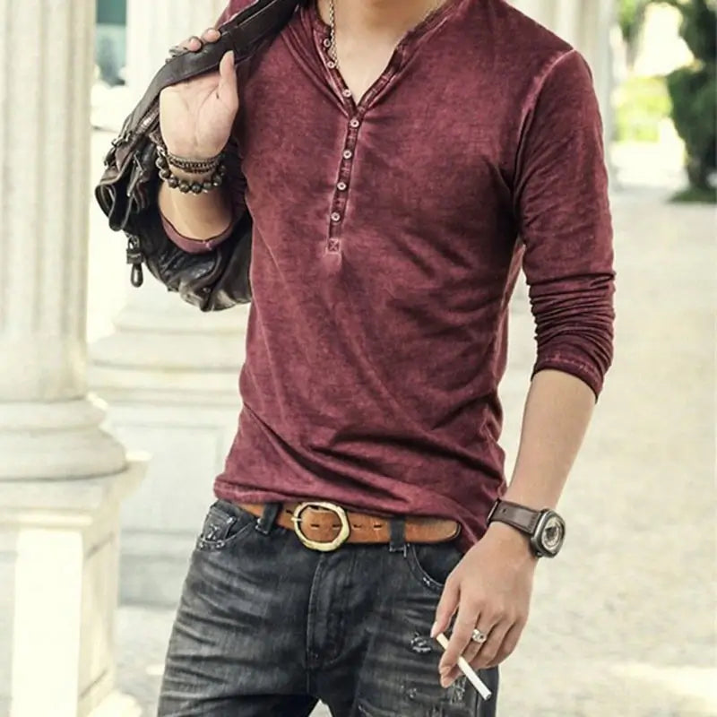 Heren Casual Henley Shirt Lange Mouwen