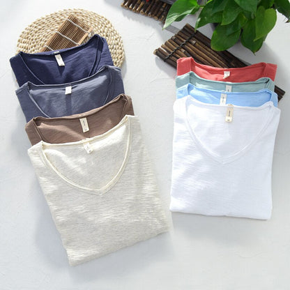 Lichte linnen V-hals shirt heren – Ademend & Zomerachtig – Thilo