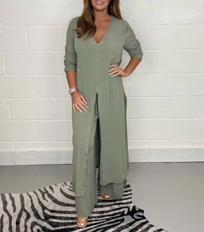 Tweedelige dames set met wijde broek – Trendy & Luchtig – Cosima