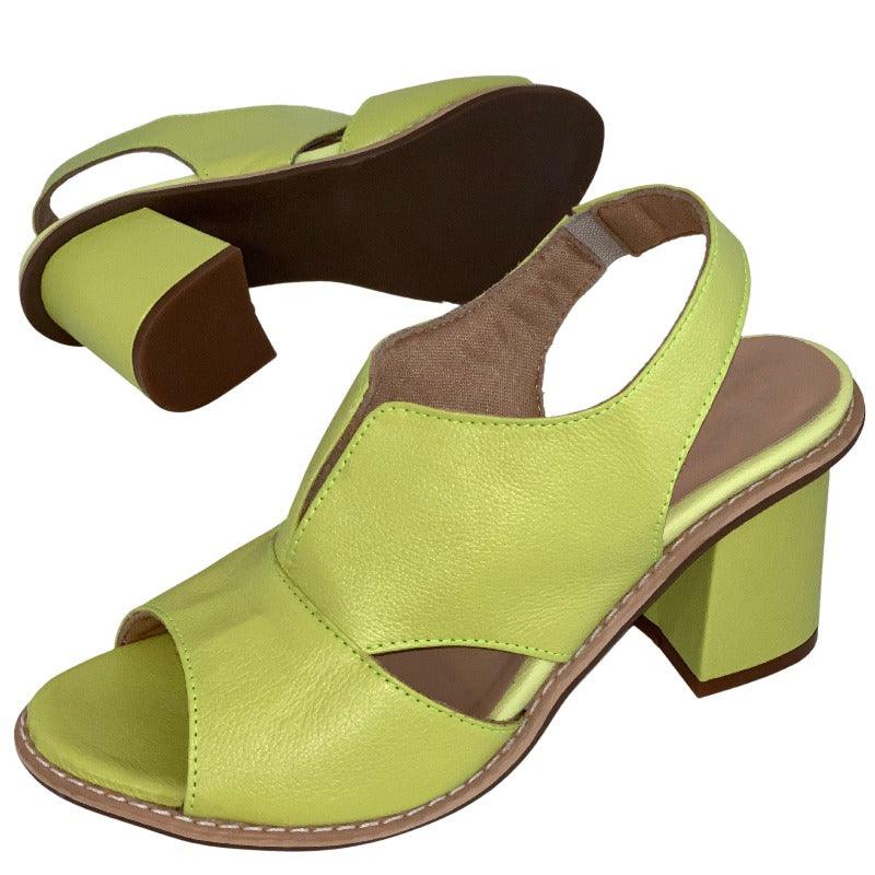 Dames leren sandalen met hak en comfortabel voetbed - Selina