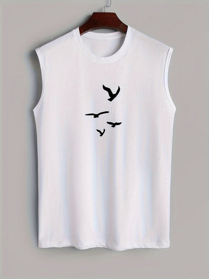 Mouwloos Katoenen Heren Shirt met Vogelprint - Noah