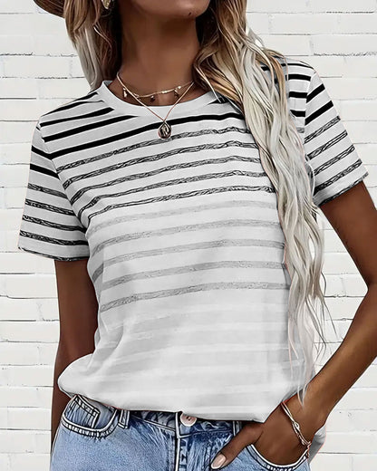 Gestreept dames T-shirt met ronde hals en kleurverloop – Melia