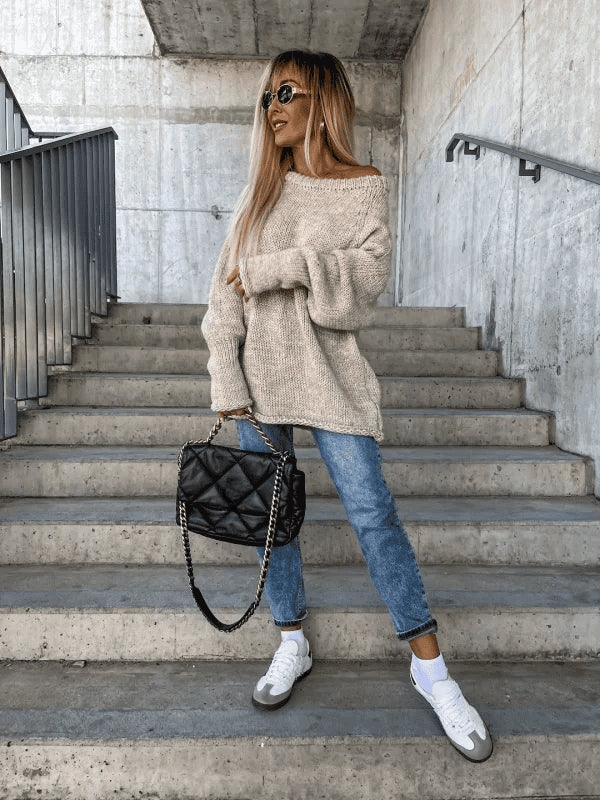 Gelaagde gebreide damestrui met off-shoulder design - Amira