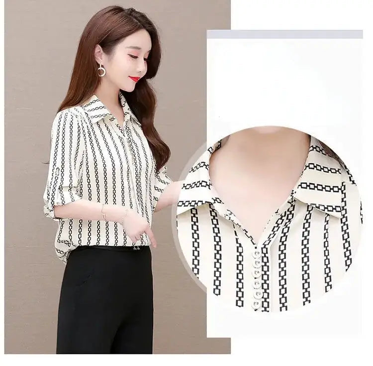 Stijlvolle dames chiffon blouse met knopen & omgeslagen kraag – Fenya