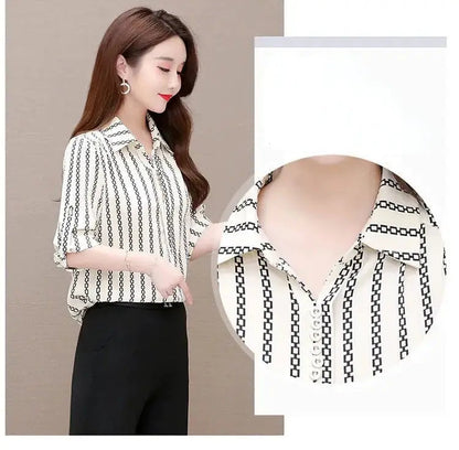 Stijlvolle dames chiffon blouse met knopen & omgeslagen kraag – Fenya