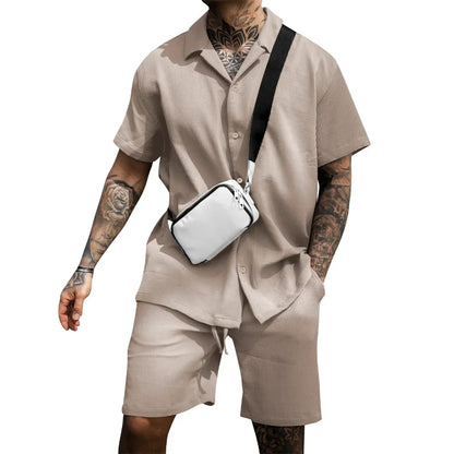 Tweedelige zomeroutfit voor heren met een overhemd en shorts – Milan