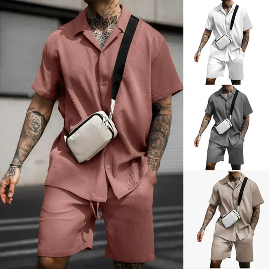 Tweedelige zomeroutfit voor heren met een overhemd en shorts – Milan