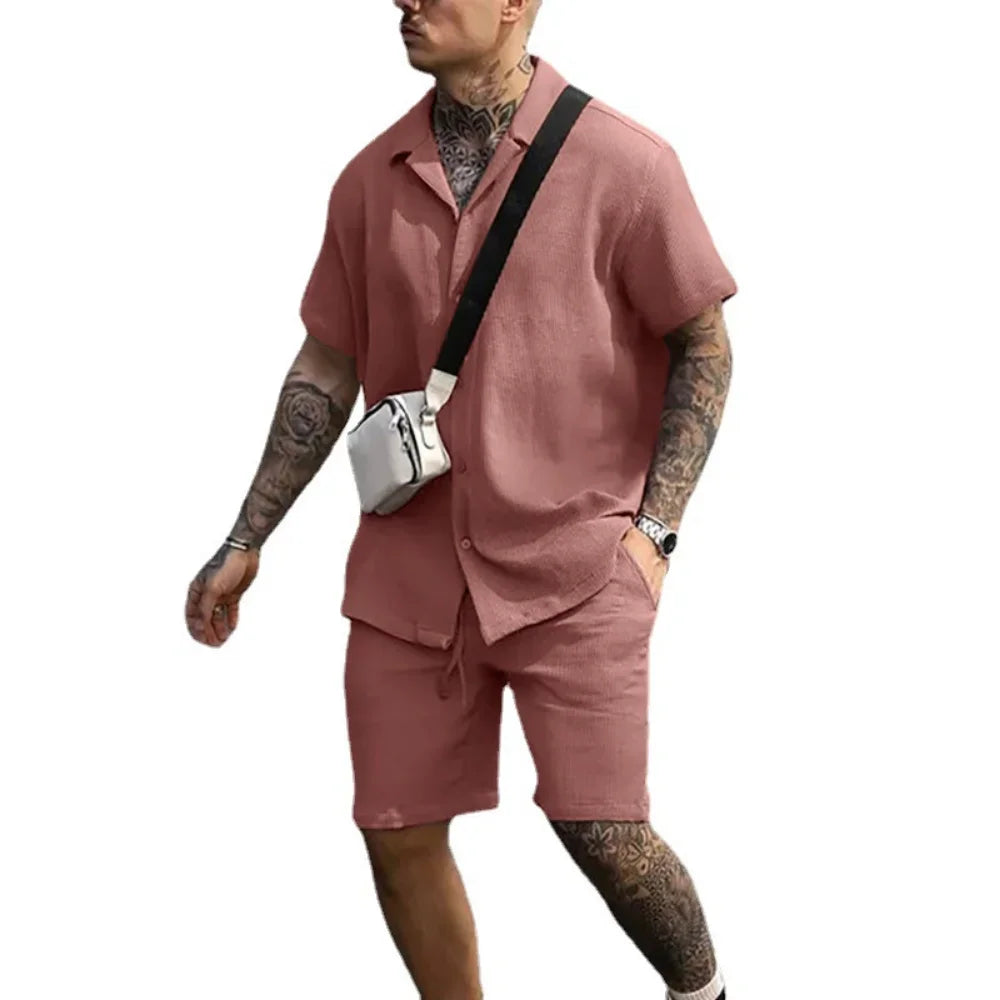 Tweedelige zomeroutfit voor heren met een overhemd en shorts – Milan