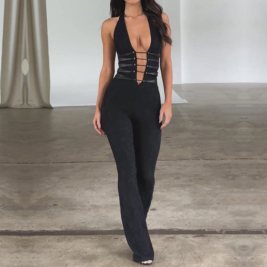 Zwarte Transparante Lace-Up Jumpsuit – Noa