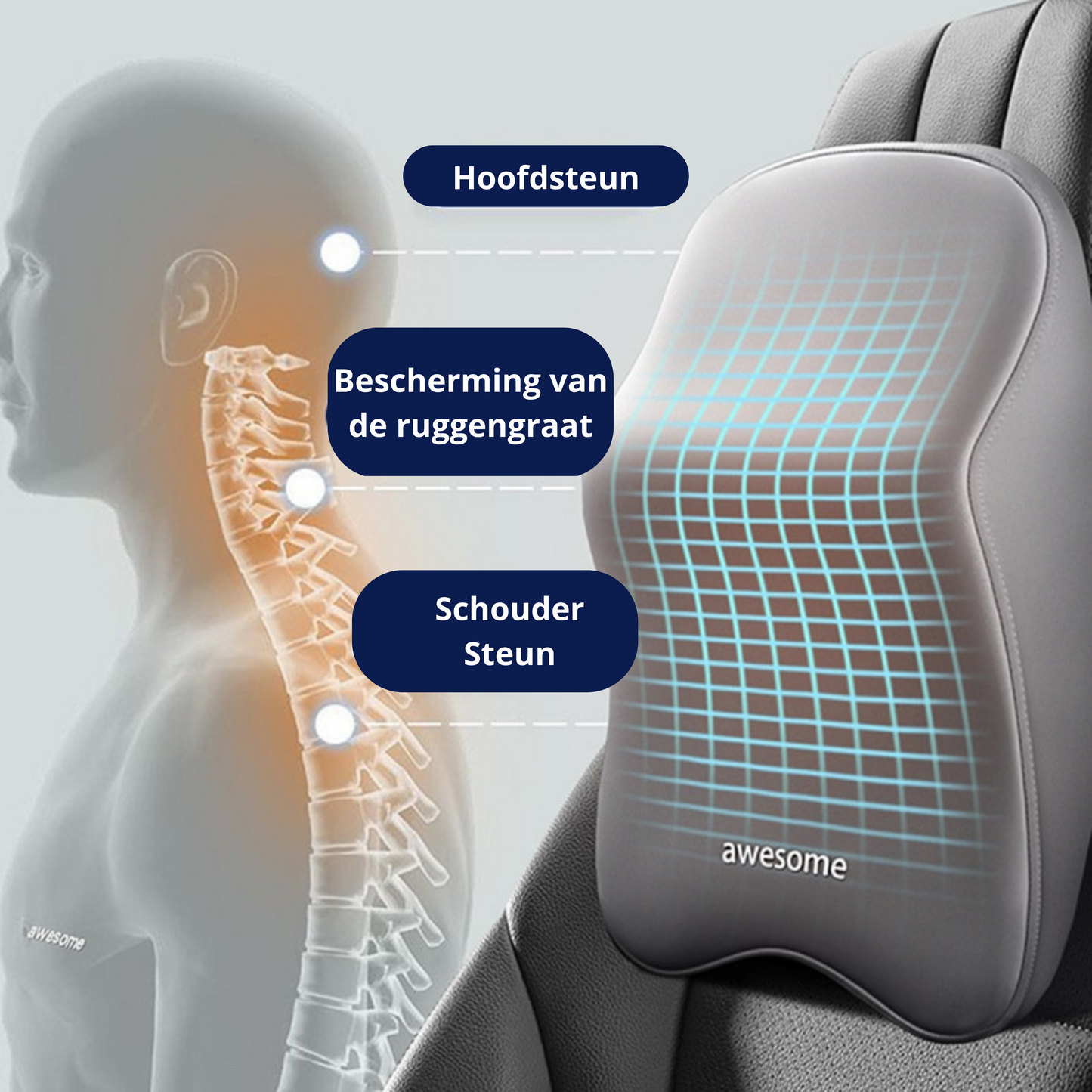 Awesome Autostoel Support | Orthopedische steun voor je nek & rug tijdens het rijden