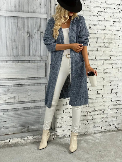 Lange gebreide dames cardigan voor herfst & winter – Elara