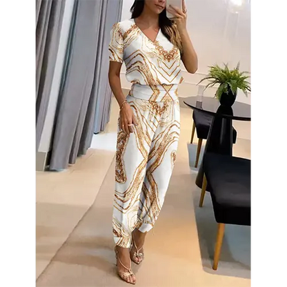 Trendy dames jumpsuit met korte mouwen en wijde pijpen - Alina