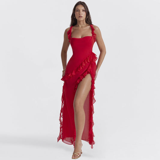 Trendy maxi jurk met ruches en chiffon voor de zomer – Amira