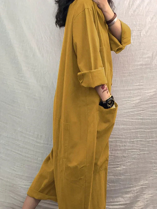 Oversized Katoen-Linnen Jumpsuit Met Lange Mouwen – Amara