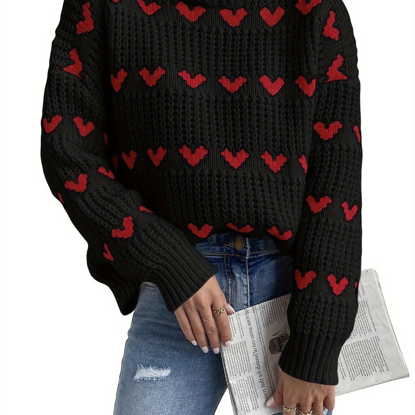 Gebreide Damestrui Met Hartjespatroon En Hoge Hals – Nola