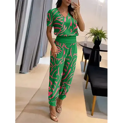 Trendy dames jumpsuit met korte mouwen en wijde pijpen - Alina