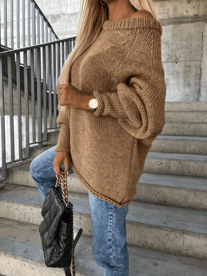 Gelaagde gebreide damestrui met off-shoulder design - Amira