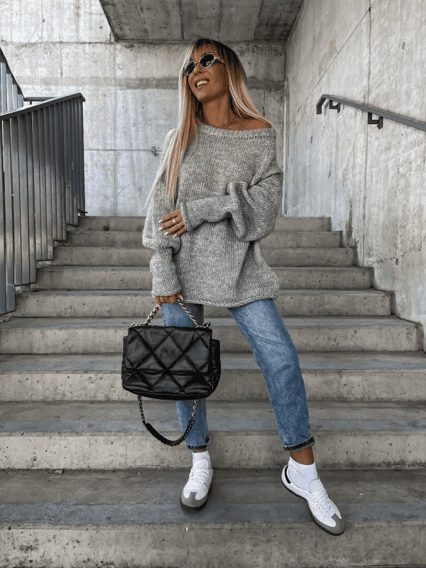 Gelaagde gebreide damestrui met off-shoulder design - Amira