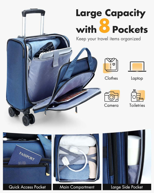 Luchthaven-Goedgekeurde Handbagage Trolley met Spinnerwielen & Laptopvak