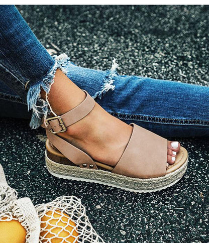 Dames Plateau Espadrille Sandalen met sleehak & bandjes – Livia