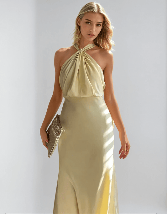 Stijlvolle halterneck-maxi-jurk voor dames met taille – Yara