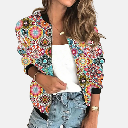 Dames Retro Bomberjack met Print - Zoë