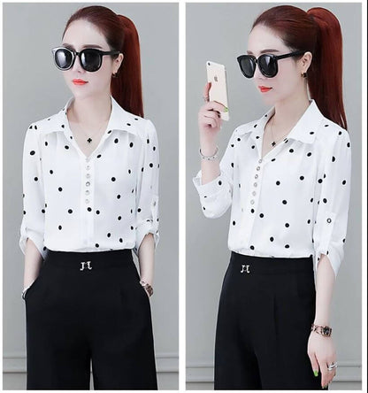 Stijlvolle dames chiffon blouse met knopen & omgeslagen kraag – Fenya