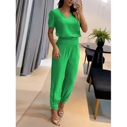 Trendy dames jumpsuit met korte mouwen en wijde pijpen - Alina