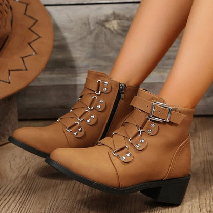 Dames Enkellaarsjes met Blokhak in Vintage Look – Yolisa