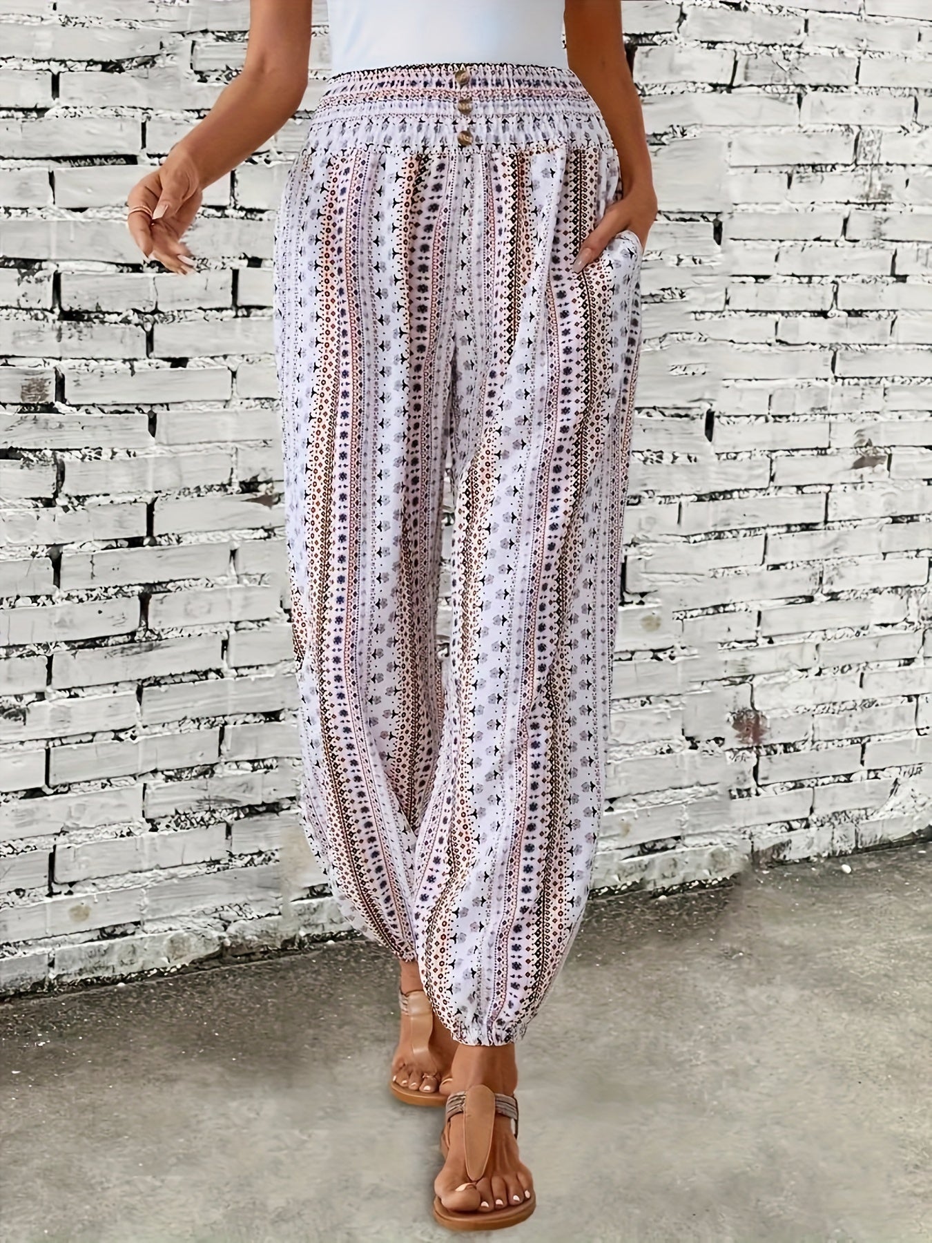 Boho Hoge Taille Damesbroek met Print & Geraffineerde Taille – Linara