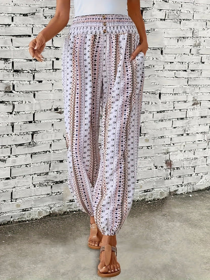 Boho Hoge Taille Damesbroek met Print & Geraffineerde Taille – Linara